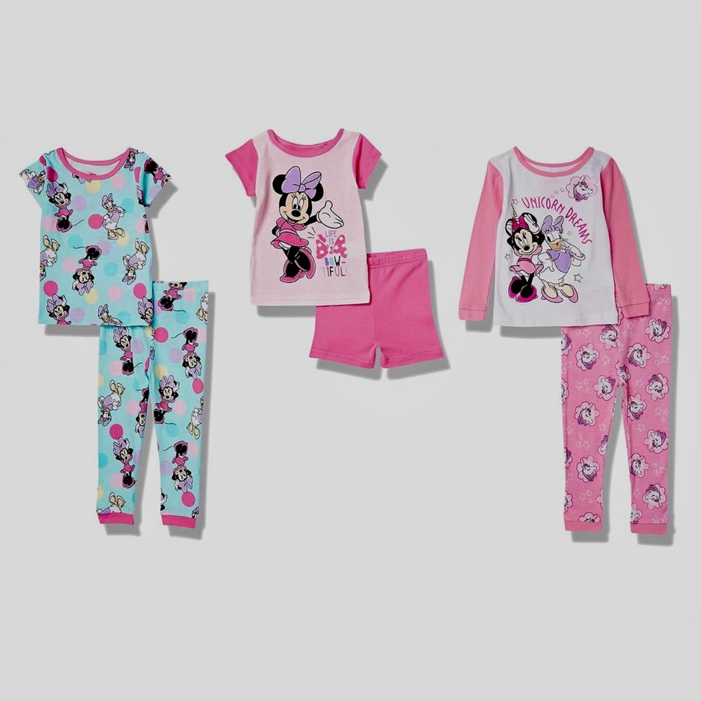 Disney Pink and Green Cotton Pajama Sets for Dreamy Comfort 6 pcs - Brand New